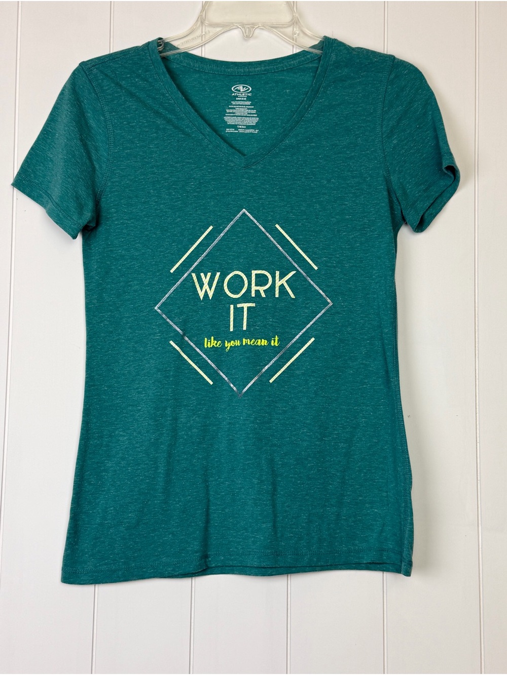 Athletic Works Teal V-Neck Graphic Tee - 'Work It'